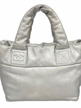 Chanel Tote Coco Cocoon Leather Gray Silver